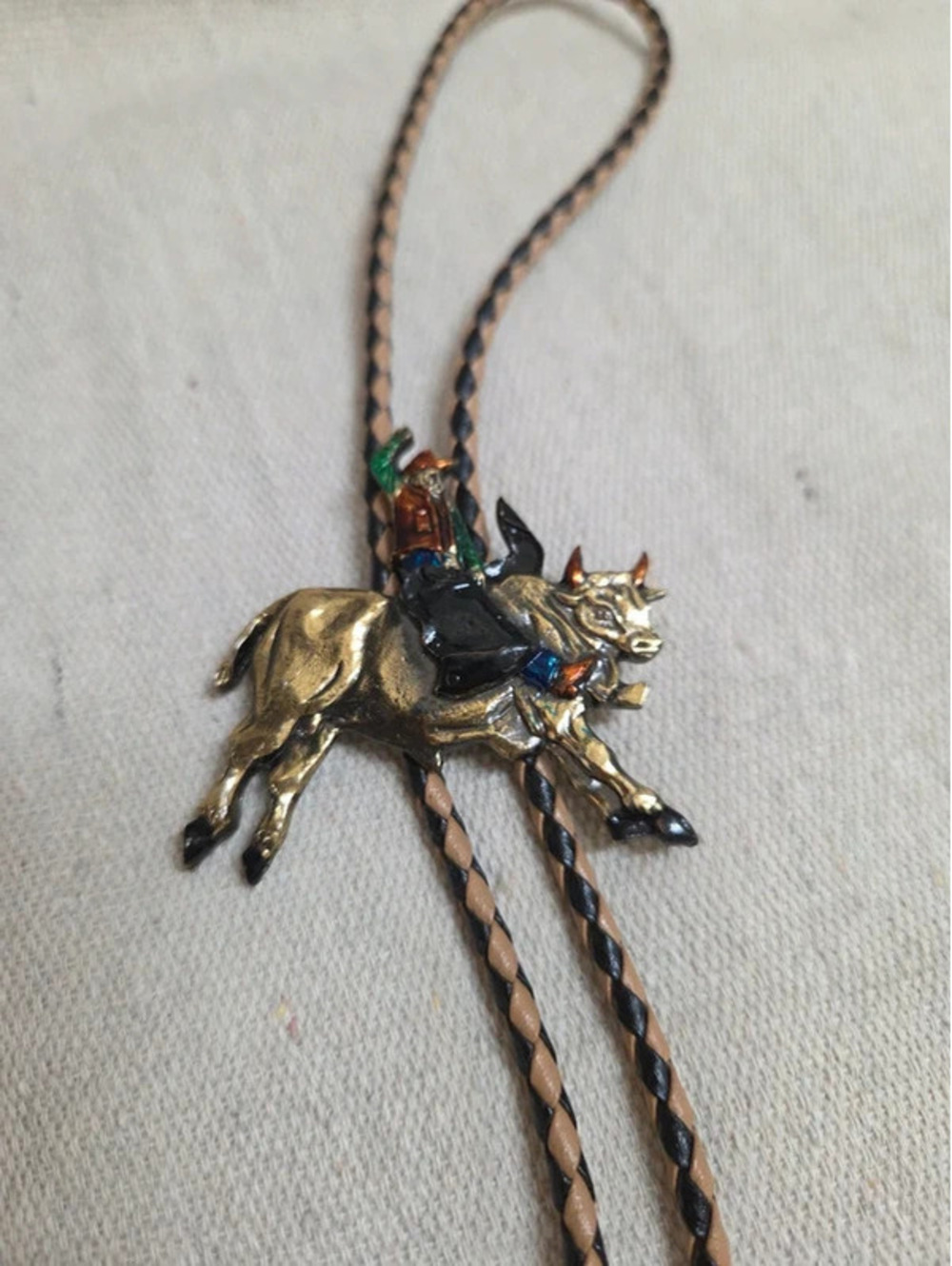 Vintage Bergamot Brass Works rodeo bull rider bolo tie